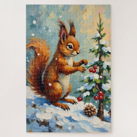 Vintage Red Squirrel Pine Tree Christmas ジグソーパズル (縦)