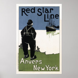 Vintage Red Star Line Travel ポスター