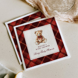 Vintage Red Tartan Teddy Bear Baby Shower スタンダードカクテルナプキン