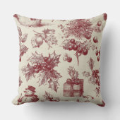 Vintage Red Toile Christmas Botanical - Holly クッション (正面)