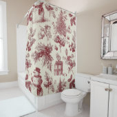 Vintage Red Toile Christmas Botanical - Holly シャワーカーテン (インサイチュ)