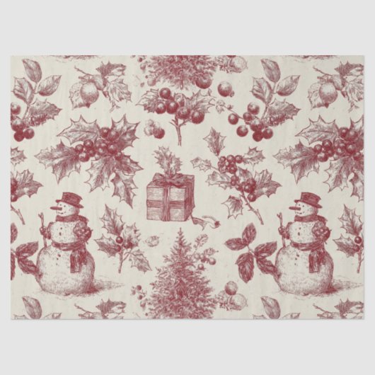 Vintage Red Toile Christmas Botanical - Holly 薄葉紙 (正面)