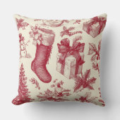 Vintage Red Toile Christmas Pattern with Stockings クッション (正面)