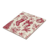 Vintage Red Toile Christmas Pattern with Stockings タイル (側面)