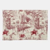 Vintage Red Toile Christmas Village - Santa キッチンタオル (横)