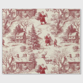 Vintage Red Toile Christmas Village - Santa ラッピングペーパー (フラット)