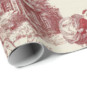 Vintage Red Toile Christmas Village - Santa ラッピングペーパー (ロールコーナー)