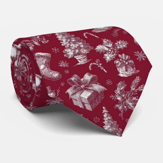 Vintage Red Toile Christmas with Stockings ネクタイ (ロール)