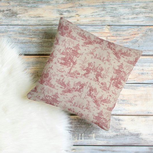 Vintage Red Toile Throw Pillow クッション