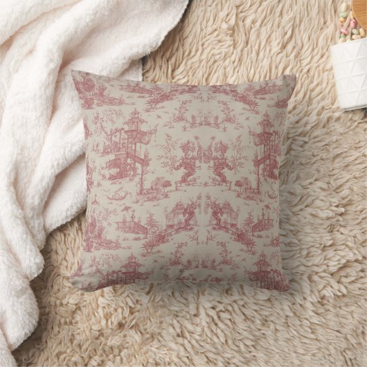 Vintage Red Toile Throw Pillow クッション (ブランケット)