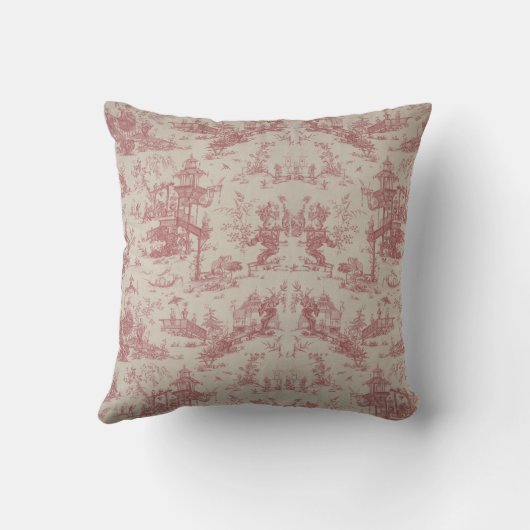 Vintage Red Toile Throw Pillow クッション (裏面)