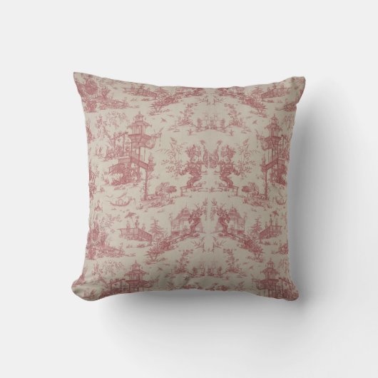Vintage Red Toile Throw Pillow クッション (正面)