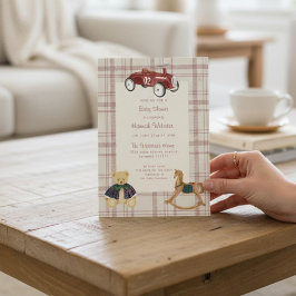 Vintage Red Toy Car Baby Shower Invitation 招待状