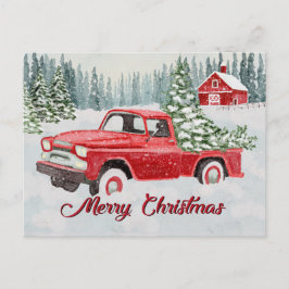 Vintage Red Truck Bringing Christmas Cheer in the  シーズンポストカード