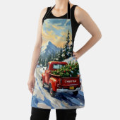 Vintage Red Truck Carrying Christmas Tree エプロン (インサイチュ)