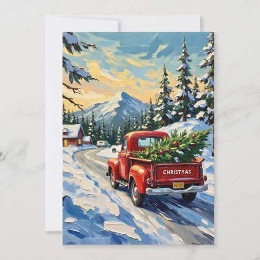 Vintage Red Truck Carrying Christmas Tree シーズンカード (正面)
