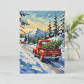 Vintage Red Truck Carrying Christmas Tree シーズンカード (スタンド正面)