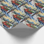 Vintage Red Truck Carrying Christmas Tree ラッピングペーパー (角)