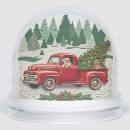 Vintage Red Truck Christmas Snow Globe