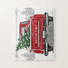 Vintage Red Truck Christmas Tree Name Rustic ジグソーパズル