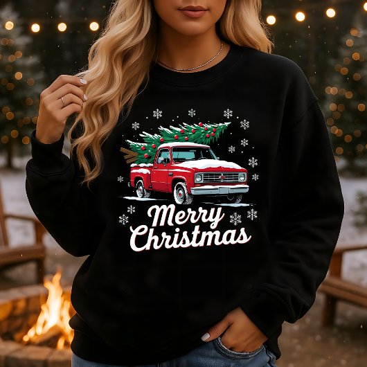 Vintage Red Truck Christmas Tree Snow スウェットシャツ