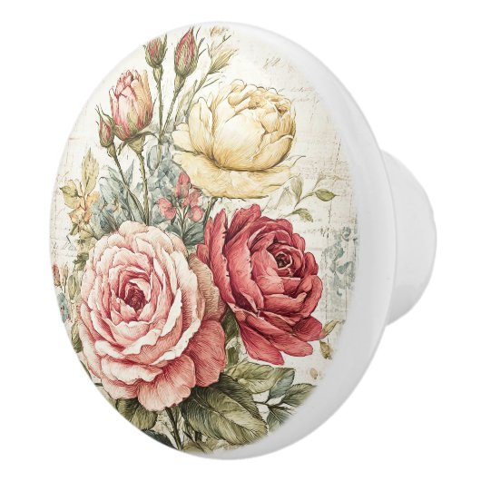 Vintage Red White Pink Roses  セラミックノブ (右)