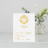 Vintage Regency Monogram Crest Wedding RSVP Card 箔招待状ポストカード (立ち正面)