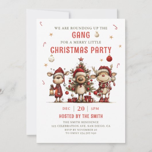 Vintage Reindeer Christmas Party Invitation 招待状 (正面)