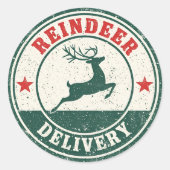 Vintage Reindeer Delivery Christmas  ラウンドシール (正面)