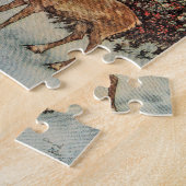 Vintage Reindeer Girl Winter Snow Scene Poster ジグソーパズル (側面)