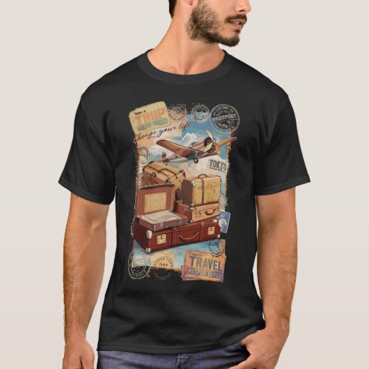 Vintage Reise Flugzeug Shirt Tシャツ (正面)
