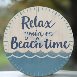 Vintage “Relax, You Are on Beach Time” Coastal  ラージ壁時計