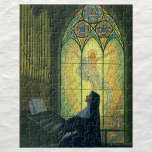 Vintage Religion, Nun Playing an Organ in Church ジグソーパズル<br><div class="desc">Vintage illustration religion Christianity design featuring a religious nun playing music on a traditional church musical instrument,  the organ. There is a beautiful stained glass window with an image of Jesus Christ behind her.</div>