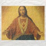 Vintage Religion, Sacred Heart of Jesus Christ ジグソーパズル<br><div class="desc">Vintage illustration religious bible design featuring the Sacred Heart. The devotion to the Sacred Heart (also known as the Most Sacred Heart of Jesus) is one of the most widely practiced and well-known Roman Catholic devotions,  taking Jesus Christ's physical heart as the representation of his divine love for humanity.</div>
