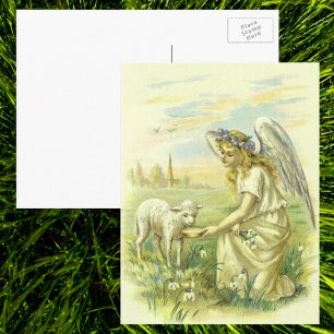 Vintage Religion, Victorian Easter Angel with Lamb シーズンポストカード