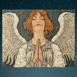 Vintage Religious Angel Praying with Gold Stars ジグソーパズル<br><div class="desc">Vintage illustration religious Christianity image featuring a beautiful Victorian angel by artist Richard Lauda, c. 1904. She is in prayer with her hands clasped together and her eyes closed. Shiny gold Stars and a moon are in the night sky. Latin words under the image are in terris pax hominibus bonae...</div>