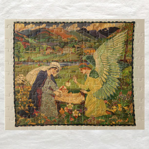 Vintage Religious Tapestry with Baby Jesus Christ ジグソーパズル
