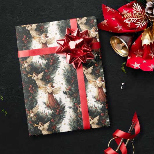 Vintage Religious Trumpet Angel Christmas ラッピングペーパー