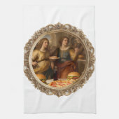 Vintage Renaissance Painting Parody of Men Eating  キッチンタオル (縦)