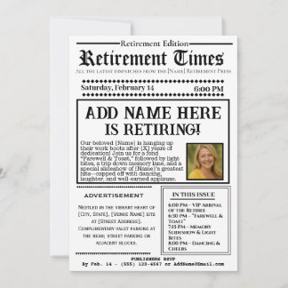 Vintage “Retirement Times” Newspaper Invitation 招待状