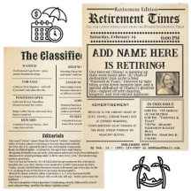 Vintage “Retirement Times” Newspaper Invitation