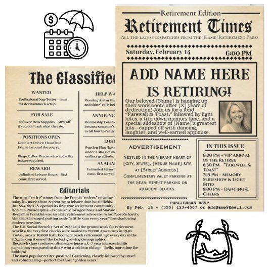 Vintage “Retirement Times” Newspaper Invitation  招待状