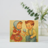 Vintage/retro 1950s Easter egg hunt シーズンポストカード (スタンド正面)