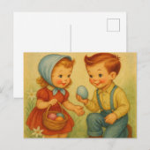 Vintage/retro 1950s Easter egg hunt シーズンポストカード (正面/裏面)