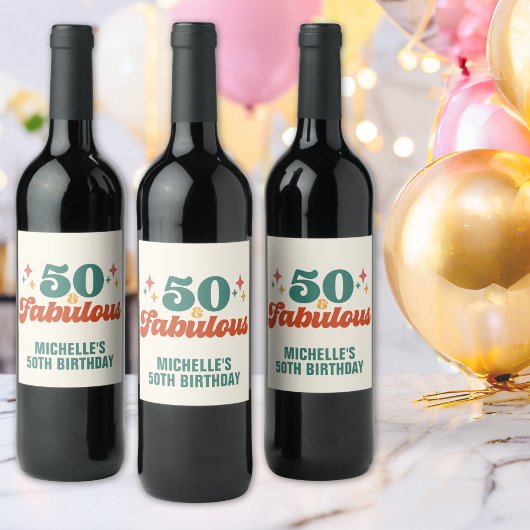 Vintage Retro 50 And Fabulous Birthday ワインラベル