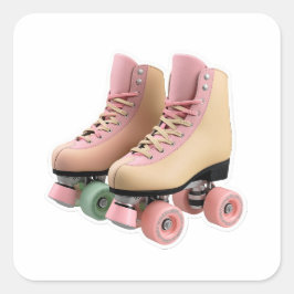 Vintage Retro 70s Pastel Roller Skates Die-Cut Sti スクエアシール