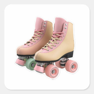 Vintage Retro 70s Pastel Roller Skates Die-Cut Sti スクエアシール