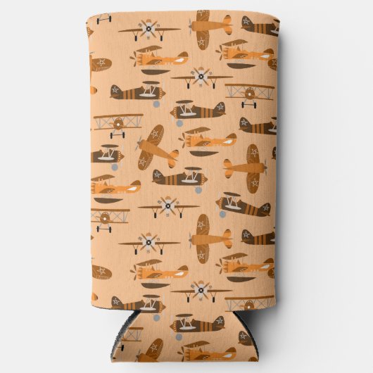 vintage retro airplane pattern スリム缶クーラー (正面)