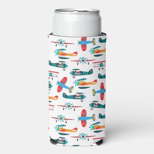 vintage retro airplane pattern スリム缶クーラー (Seltzer正面)