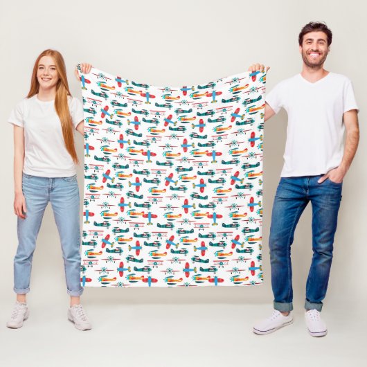 vintage retro airplane pattern フリースブランケット (インサイチュ)